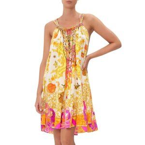 Camilla 'Squid Squad' Drawstring-Tie Printed Silk Mini Dress, Multicolor